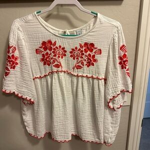 Old Navy white & orange peasant top